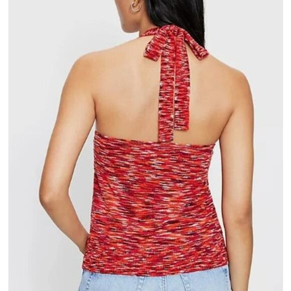Loft Red Spacedye Halter Top Tank Tie Neck Women's Size Medium Stretch - Picture 2 of 7